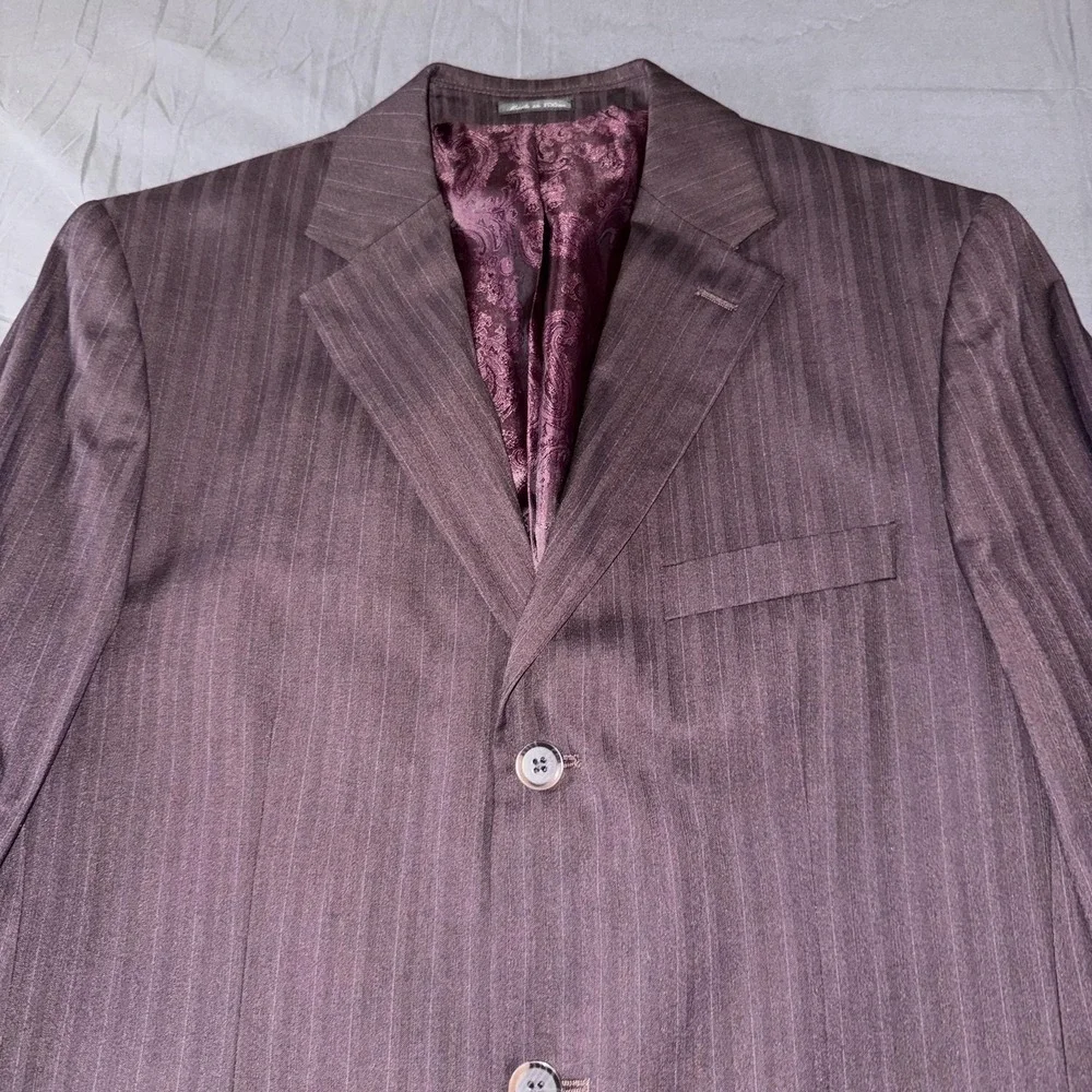 Steve Harvey Collection Suit Jacket Mens 40L Purple Pinstripe‎ 3 Button Long